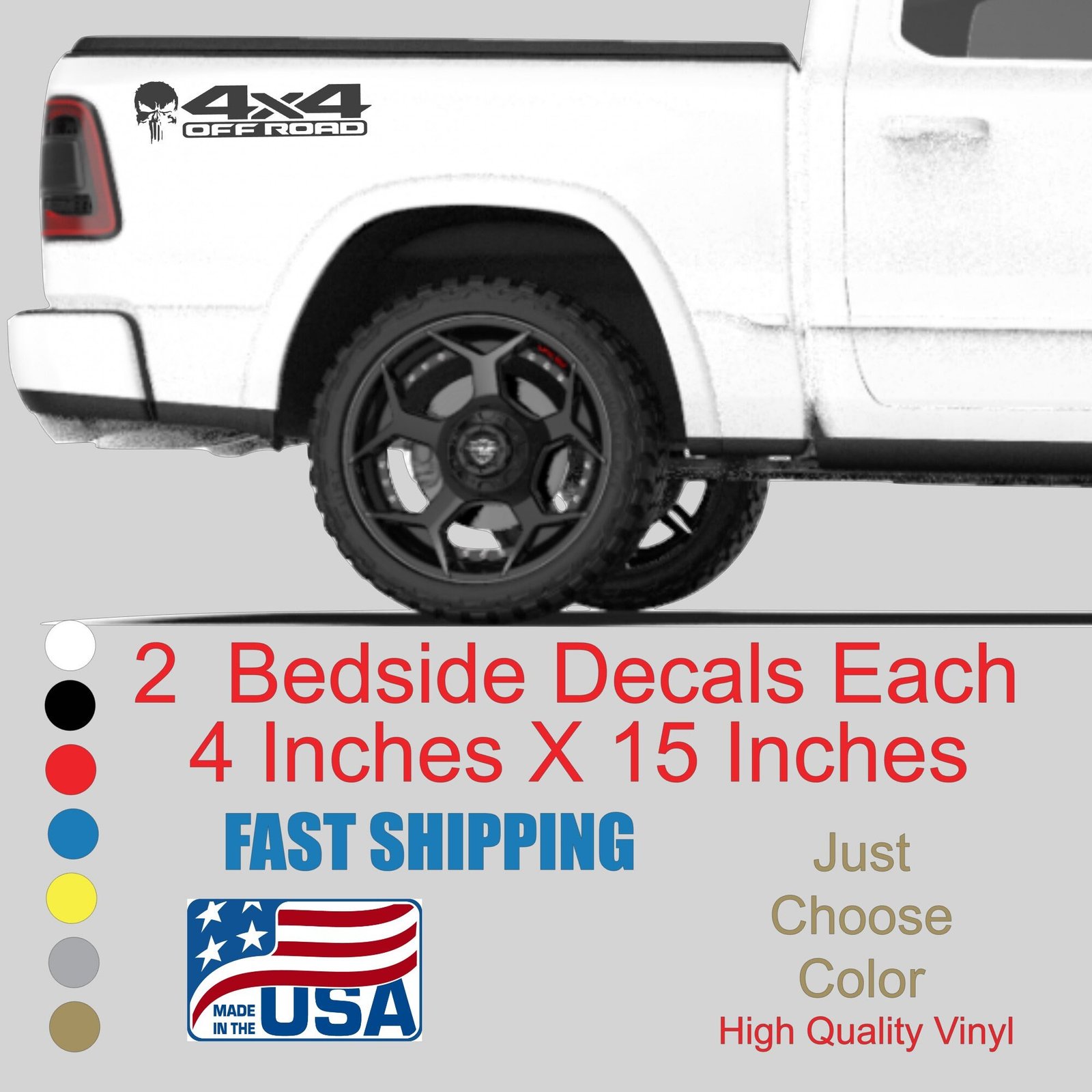 Punisher 4x4 Offroad Truck Bed Decals, 2 Pack - Image 2