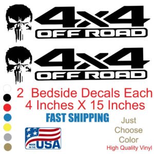 Punisher 4x4 Offroad Truck Bed Decals, 2 Pack