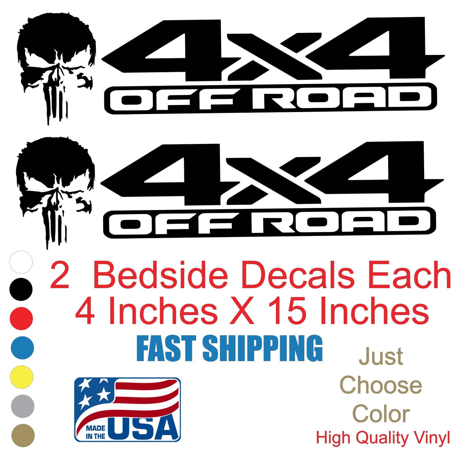 Punisher 4x4 Offroad Truck Bed Decals, 2 Pack