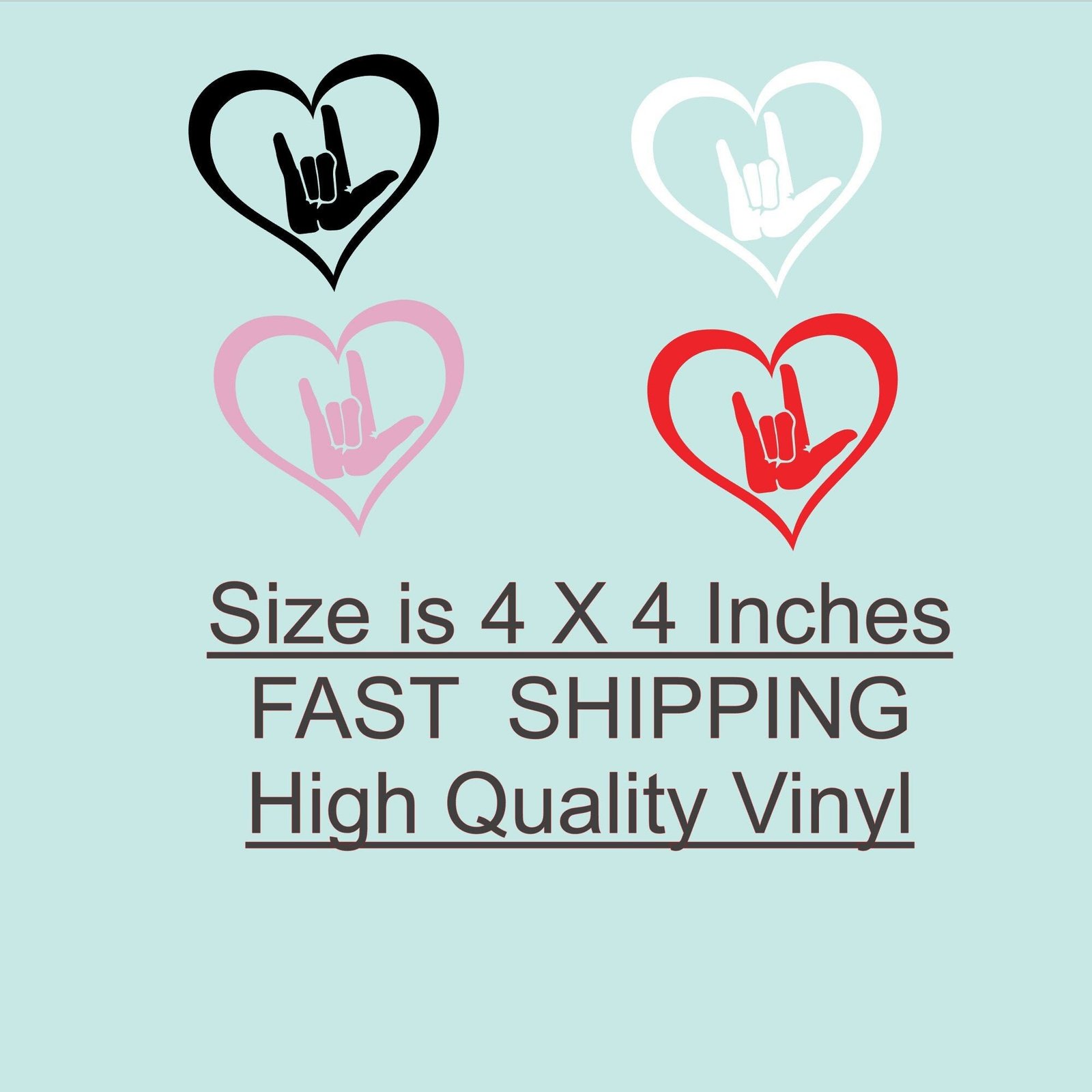 ASL I Love You Heart Decal, Vinyl Sticker (4x4) - Image 2