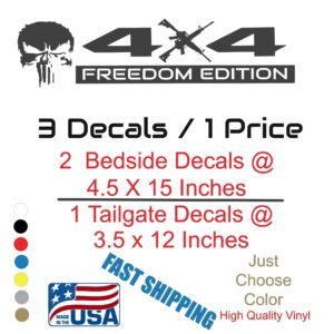 Punisher Freedom Edition AR Vinyl Decal 3 Pack ,1 Tailgate , 2 bedside, Easy Install, Peel and Stick Fits MOST Chevy Dodge Ford Trucks