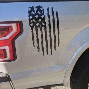 Distressed American Flag Decals, Truck Bedside Tailgate, Set of 2 (10x18 Inch)