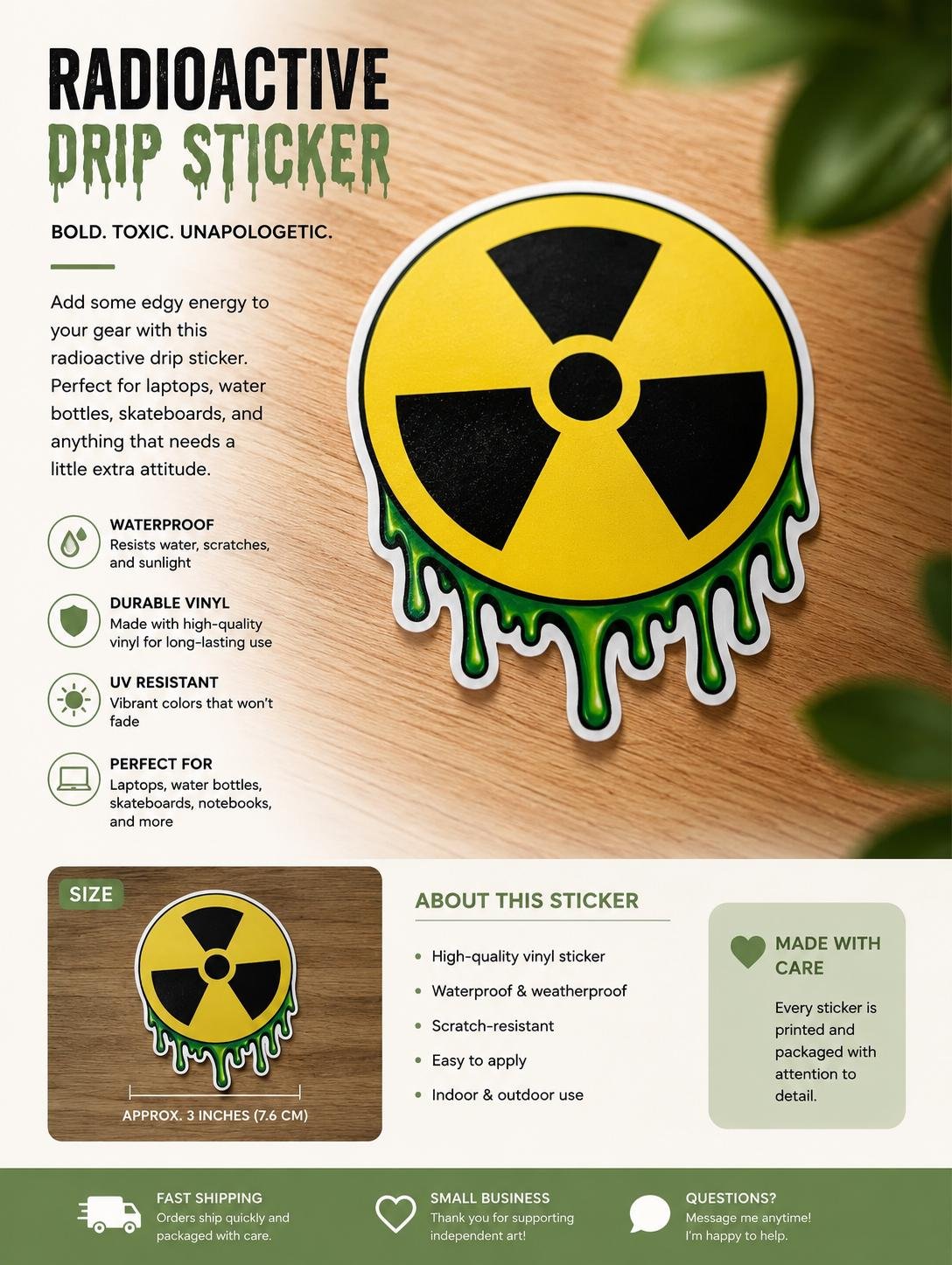 Radioactive Slime Sticker | Nuclear Symbol Decal | Toxic Goo Vinyl Sticker | Gamer Laptop Water Bottle Car Decal