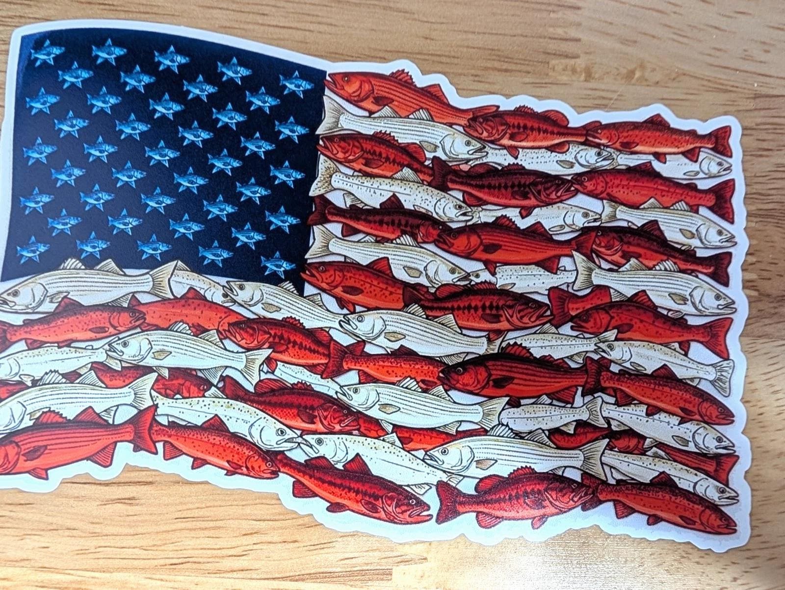American Fish Flag Sticker | Patriotic Fishing Decal | USA Fish Flag Vinyl Sticker | Waterproof Boat Cooler Truck Decal - Image 2